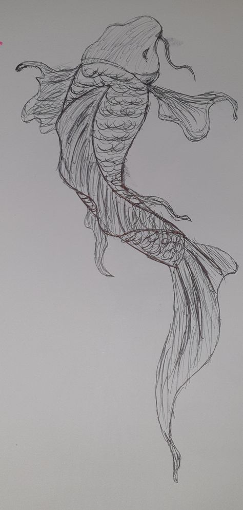 Koi Fish Sketch, Fish Sketch, Koi Fish Drawing, Fish Drawings, Pen Sketch, Gcse Art, Koi Fish, Cute Doodles, Drawing Sketches