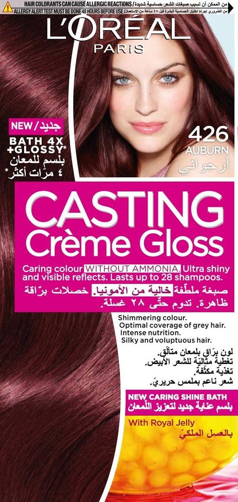 L'Oreal Paris Casting Crème Gloss 426 Auburn Loreal Casting Creme Gloss, Casting Creme Gloss, Royal Jelly, New Paris, L Oreal, Grey Hair, Loreal Paris, Auburn, It Cast