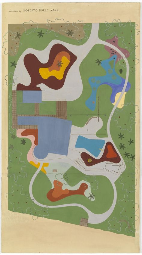 Roberto Burle Marx. Garden Design for Beach House for Mr. and Mrs. Burton Tremaine, project, Santa Barbara, California (Site plan). 1948 | MoMA Burle Marx, Tropical Garden Design, Nature Artists, Site Plans, Santa Barbara California, Landscape Artist, Site Plan, Landscape Architect, Mr And Mrs