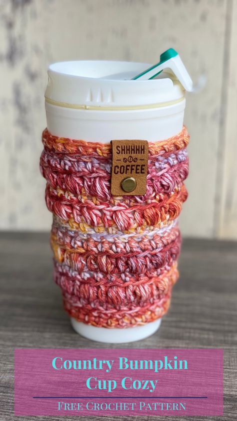 Free Crochet Pattern: Country Bumpkin Cup Cozy - Avery Lane Creations Crochet Coffee Cozy Free Pattern Cup Holders, Free Coffee Cozy Crochet Pattern, Free Crochet Cozy Patterns, Free Cup Cozy Crochet Pattern, Crochet Starbucks Cup Cozy, Crochet Koozie Pattern Free, Cup Cozy Crochet Pattern Free, Coffee Cup Cozy Crochet Pattern Free, Crochet Cup Cozy Free Pattern