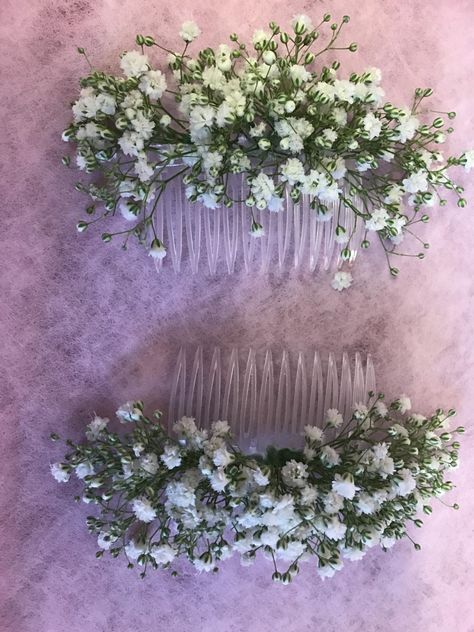 We have used gypsophila and attached to hair combes to create a simple but stunning look for the bride or bridesmaids hair Gypsum Flower Hairstyle, Gypsophila Wedding Hair, Gypsophila Hair, Gypsophila Flower Crown, Bridesmaid Gypsophila Hair, Gypsophila Crown, Gypsophila Flower, Hair Style On Saree, Bridal Hair Buns