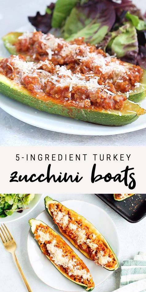 Healthy turkey zucchini boats that consist of 5 ingredients! This dinner is comforting and so simple to make. You will love these Italian-style turkey stuffed zucchinis! Low-carb, paleo-friendly and gluten-free.  #lowcarb #paleo #glutenfree #zucchini #zucchiniboats Healthy Zucchini Boats, Zucchini Boats Turkey, Super Easy Healthy Meals, Turkey Zucchini Boats, Zucchini Boats Healthy, Turkey Zucchini, Gourmet Pasta, Menu Sarapan Sehat, Low Oxalate