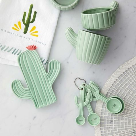 Cactus Detachable 4-Piece Measuring Spoon Set Hallmark Homes, Measuring Cups Set, Tanah Liat, Cactus Decor, Keramik Design, Cute Kitchen, Diy Clay, Measuring Spoons, Clay Art