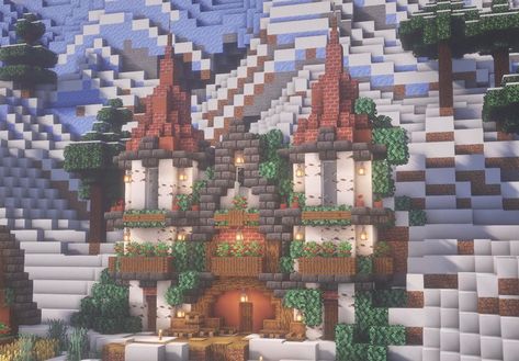 Minecraft Mine Entrances, Cute Minecraft Mine Entrance, Minecraft House With Mine Entrance, Tootsie Minecraft, Minecraft Mountain Base Entrance, Minecraft Mountain House Entrance, Minecraft Mountain Entrance, Minecraft Fantasy Mine Entrance, Side Of Mountain House Minecraft