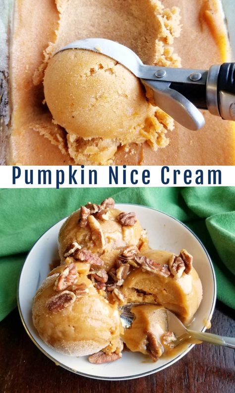 Frozen Pumpkin Dessert, Pumpkin Banana Ice Cream, Dairy Free Pumpkin Ice Cream, Pumpkin Nice Cream, Nice Cream Recipes Healthy, Pumpkin Frozen Yogurt, Use Ripe Bananas, Homemade Banana Ice Cream, Healthy Pumpkin Dessert