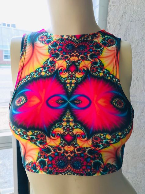 Handsewn trippy crop top. Made from our 4 way stretch spandex and that is printed trippy pattern. We do make this to order, so please be aware of shipping times. If you need your item sooner than the listed shipping time, you will have to add on a rush fee. We are not responsible for incorrect address left by buyers, I highly recommend reading all of our shop policies before purchasing this item. We do ship this item internationally. This listing is for the crop top only! Trippy Clothes, Sporty Crop Top, Festival Costumes, South Bend, Festival Tops, Cropped Tops, Rave Wear, Fabric Pattern, Grateful Dead