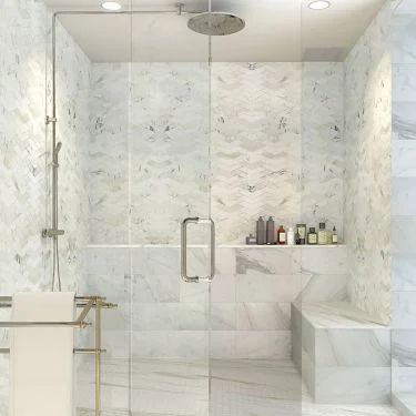 Shop Krista Watterworth's Tile Collection | TileBar,com Glamorous Decor, Pearl Tile, White Marble Tiles, Backsplash Designs, Master Bath Remodel, Unique Flooring, Marble Mosaic Tiles, White Subway Tile, Commercial Flooring