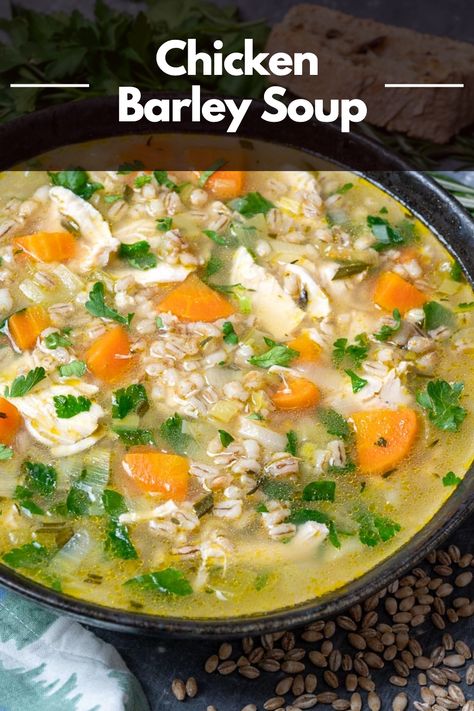 Chicken Barley, Chicken Barley Soup, Hearty Chicken Soup, Chicken Soup Recipes Homemade, Vegetable Barley Soup, Chicken Vegetable Soup Recipes, Comfort Recipes, Barley Recipe, Vegetable Soup With Chicken