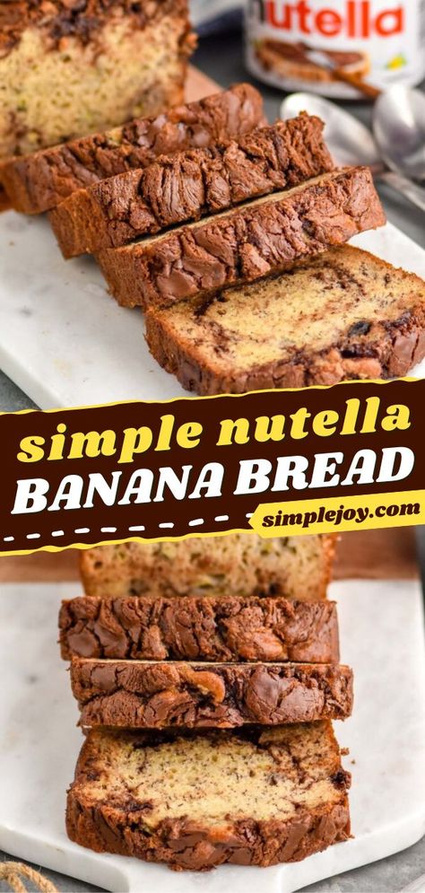 Add a twist to your classic banana bread with this Nutella Banana Bread Recipe! Everyone will love this easy holiday baking recipe. Nutella and Banana are the perfect combinations! Add this recipe to your holiday brunch menu ideas! Nutella Banana Bread Muffins, Banana Bread Recipe With Nutella, Nutella Banana Bread Recipe, Banana Bread Nutella, Nutella And Banana Recipes, Banana Bread With Nutella, Banana Bread With A Twist, Nutella Banana Boats, 4 Banana Bread Recipe