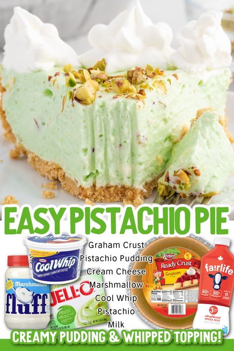 A close-up shot of a slice of Pistachio Pie on a plate. Pistachio Pie, Pistachio Dessert, Easter Food Appetizers, Pistachio Recipes, Jello Desserts, Pistachio Pudding, Easy Pie Recipes, Easy Pie, Jello Recipes