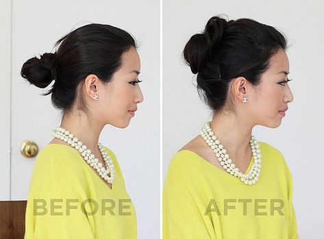 flathead | ExtraPetite.com | Flickr How To Bun, Spin Pin, Interview Hairstyles, Bun Updo, Bun Tutorial, Fuller Hair, Work Hairstyles, Asian Hair, Bun Hairstyles