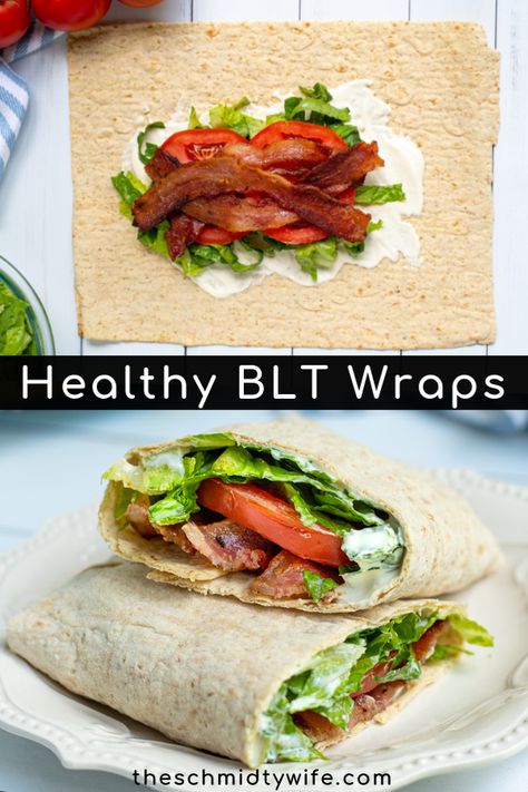 Healthy Blt Sandwich, Bacon Lettuce Tomato Salad, Healthy Blt, Blt Sandwich Recipes, Bacon Lettuce Wraps, Sandwich Spreads, Blt Wraps, Bacon Lettuce Tomato, Healthy Low Calorie Meals