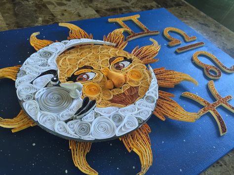 Celestial Sun & Moon - Quilling Paper Craft by Ginger Evenson Arts Moon Quilling, Sun Paper Craft, Quilling Patterns Tutorials, Quilled Artwork, Paper Quilting, Diary Cover, Quilling Pattern, Arte Quilling, Designing Home