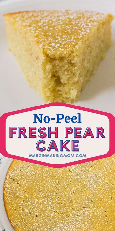 You'll love this homemade pear cake--it's a fabulous way to use up ripe pears before they go bad! You don't even have to peel them first! Recipes With Ripe Pears, How To Use Up Pears, Over Ripe Pear Recipes, Fresh Pear Cake, Pear Cake Recipes, Pear Dessert Recipes, Pear Bread, Pear Muffins, Ripe Pears