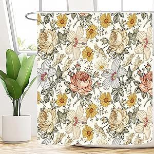 Anthropology Bathroom, Vintage Shower Curtains, Farmhouse Shower Curtain, Bathroom Vintage, Farmhouse Shower, Floral Shower Curtain, Flower Shower Curtain, Shower Curtain Sizes, Bathroom Size