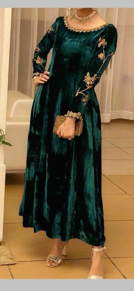 Velvet party wear dresses Velvet Dress Designs Pakistani Frocks, Velvet Dress Designs Gowns Indian, Velvet Maxi Dress Pakistani, Velvet Party Wear Dresses, Velvet Frocks For Women, Velvet Dress Long Classy, Velvet Suits Design Women, Frock For Ladies, Velvet Frock Design