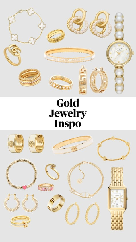 Classic Jewelry Essentials Gold, Christmas List Ideas Jewelry, Gold Jewelry Brands, Where To Get Gold Jewellery, Cute Gold Jewelry Aesthetic, Jewellery Must Haves, Hoco Jewelry Gold, Pretty Jewellery Gold, Timeless Jewelry Pieces