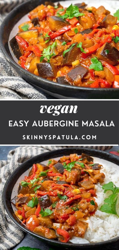 Easy Aubergine Masala Low Calorie Vegan Meals, Moroccan Tagine Recipes, Easy Vegan Curry, Aubergine Recipe, Eggplant Recipes Easy, Indian Veg Recipes, Veg Curry, Tagine Recipes, Eggplant Dishes