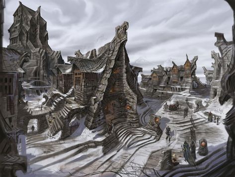 Windhelm Street from The Elder Scrolls V: Skyrim Skyrim Concept Art, Skyrim Art, Fantasy Village, Elder Scrolls Art, Elder Scrolls Skyrim, Elder Scrolls V Skyrim, Motion Capture, The Elder Scrolls, Fantasy City