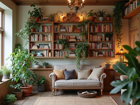 Floating Fantasies: Styling Ideas For Wall-Mounted Bookshelves - Bare Heart Buddy Bookshelves With Plants And Books, Mounted Shelves Living Room, Book Shelf Plants Ideas, Large Wall Bookshelf Ideas, Wall Mounted Shelves Living Room, Bookshelf Above Couch, Unique Shelves Creative Bookshelves, Book Wall Ideas, Bookshelf Behind Couch