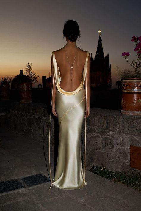 Open Back Evening Dress, Loose Backless Dress, Back Less Dress Aesthetic, Prom Dresses For Tan Skin, Low Back Silk Wedding Dress, Scandalous Dress, Back Open Dress, Royalty Wedding Theme, Elegant Backless Dress