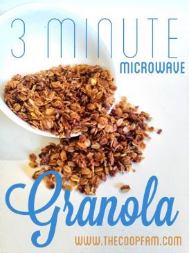 Make a couple of servings of crunchy granola in a flash. This recipe is easy to throw together, and you can customize your granola after cooling. Microwave Granola Recipe, Microwave Granola, Microwave Oatmeal, Super Moist Banana Bread, Oatmeal Granola, Granola Recipe Bars, Granola Breakfast, Moist Banana Bread, Crunchy Granola