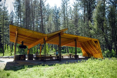 Pine Creek Pavilion | Artemis Institute | Archinect Architecture Studio Design, Mini Chalet, Picnic Shelter, Blind Ideas, Park Pavilion, Pavilion Architecture, Warehouse Design, Pavilion Design, Outdoor Pavilion