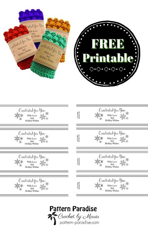 Printable: Holiday Crocheted For You Template | Pattern Paradise Crotchet Dishclothes, Crochet Packaging, Crochet Printables, Organic Crochet, Yarn Label, Printable Gift Labels, Crochet Labels, Printable Tags Template, Craft Label