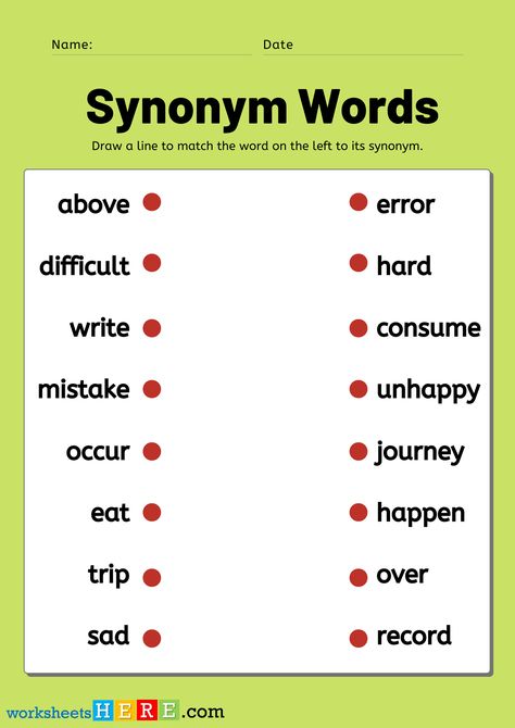 Matching Synonym Words Activity Pdf Worksheets, Basic Synonyms Vocabulary List - WorksheetsHere.com Synonyms Worksheets, English Synonyms, Learning A New Language, Math Crafts, Vocabulary List, New Language, Effective Learning, Word Activities, Learn A New Language