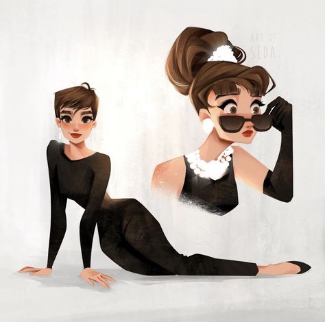 Audrey Hepburn Illustration, Audrey Hepburn Drawing, Aubrey Hepburn, Audrey Hepburn Art, Easy Disney Drawings, Coloring Process, Animation Art Character Design, Concept Art Character, Arte Inspo