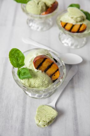 Basil Gelato, Frozen Yogurt Popsicles, Savory Dessert, Gelato Recipe, Grilled Fruit, Grilled Peaches, Stone Fruit, Summer Dessert, Summer Treats