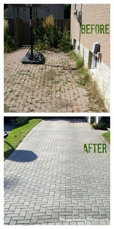 Stop buying weed killers or weeding by hand! How to get a weed-free brick driveway (or patio) that stays that way. A DIY weed prevention method that lasts - and is non-toxic. How to get rid of… #Weedless #OutDoorMaintenance #DeckAndPatio Polymeric Sand, Brick Driveway, Frugal Family, Brick Patios, Paver Patio, Backyard Projects, Lawn And Garden, Outdoor Projects, Garden Paths