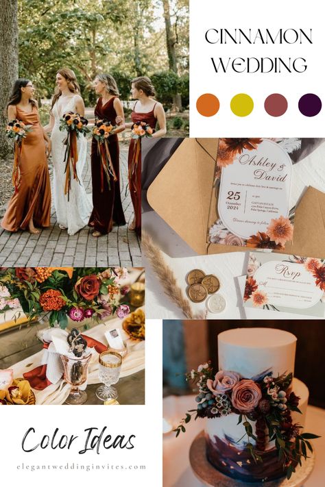 Cinnamon Wedding Color, Cinnamon Wedding Color Scheme, Cinnamon Wedding, Bridal Party Table, Bridal Party Tables, Wedding Color Ideas, Cinnamon Color, Party Table Settings, Wedding Colour