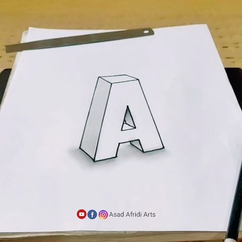 Perspective Lettering, Letter A Drawing, Cool Letters To Draw, Corak Inai, Easy Hand Drawings, How To Draw 3d, Draw 3d, Letter Art Design, Painting Colors