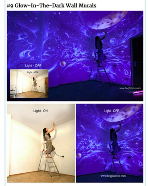 Fall Ceiling Ideas, Ceiling Ideas Bedroom, Glow In The Dark Room, Fall Ceiling, Dark Ceiling, Diy Glow, Glow Paint, Dark Paintings, Ceiling Murals