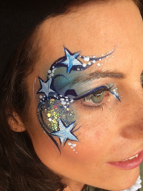 Astronaut Face Paint, Space Theme Face Paint, Celestial Face Paint, Stars Face Paint, Space Face Paint, Painting Eyes, Festival Face Paint, Face Painting Tips, Adult Face Painting