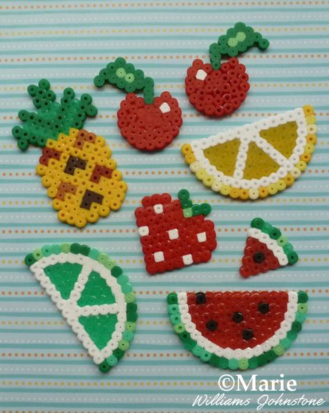 Perler bead fruit slices summer fruits Hama fused beads patterns designs by CraftyMarie Fused Beads Patterns, Fused Beads, Perler Beads Ideas, Seed Bead Tutorials, Easy Perler Bead Patterns, Melty Bead Patterns, Pearl Beads Pattern, Fruit Slices, Beads Patterns