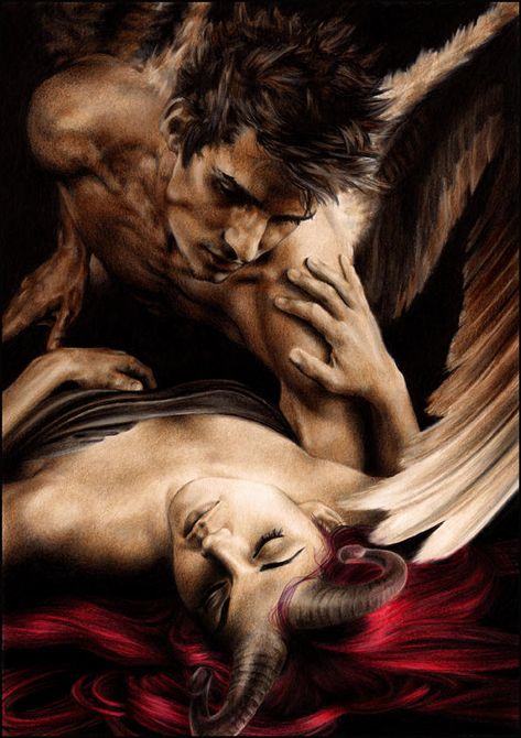 Angel And Demon In Love, Samael Angel, Samael Lilith, Dark Anime Art, Fallen Angel Wings, Lilith Lucifer, Kiss Painting, Kiss Pictures, Angels Wings