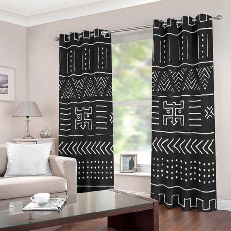 Curtains Grommet, Indoor Outdoor Bathroom, African Home Decor, African Decor, Black Curtains, Grommet Curtains, Bedding Accessories, Mud Cloth, Duvet Sets