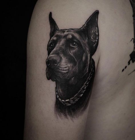 Doberman Pinscher Tattoo, Unusual Tattoo, Dangerous Dogs, Professional Tattoo, Doberman Pinscher, So Much Love, Doberman, Black Tattoos, Pet Portraits