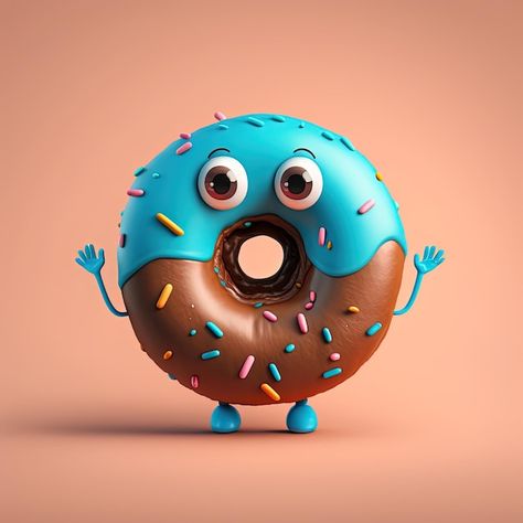 Photo cute cartoon chocolate donut with ... | Premium Photo #Freepik #photo #funny-food #funny-character #food-character #meme Donut Character Design, Doughnut Drawing, Doughnut Art, Chocolate Meme, Chocolate Character, Donut Character, Donut Aesthetic, Cartoon Chocolate, Donut Images