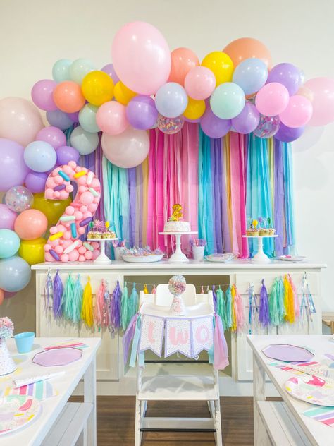 Im Two Cute Birthday Party Ideas, Two Sweet Birthday Decorations, Two Is Sweet Birthday Party, Donut Theme 2nd Birthday Party, Two Cute Two Sweet Two Fun Birthday, Two Sweet Party 2nd Birthday Decoration Ideas, Rainbow Second Birthday Party, Sweet One Party Theme, Two Bubbly Birthday Theme