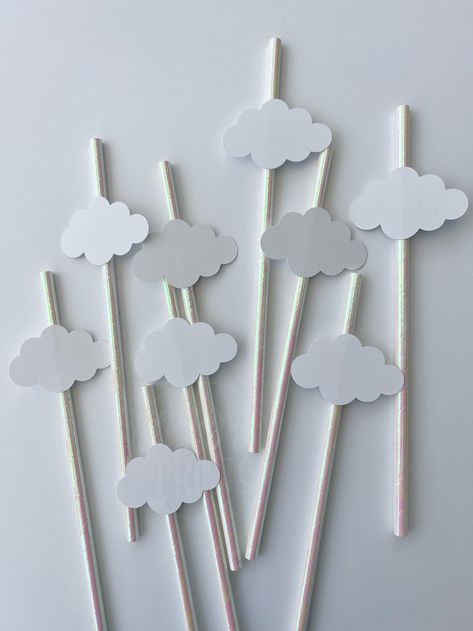 Cloud Nine Theme White Iridescent Drinking Paper Straws With Cloud Cut Out for Bachelorette Party, Bridal Shower, Birthday - Etsy Cloud Nine Party, Cloud Nine Theme, Cloud Theme Party, Cloud Baby Shower Theme, Cloud Party, Theme White, Cloud Theme, Bridal Shower Inspo, Moon Baby Shower