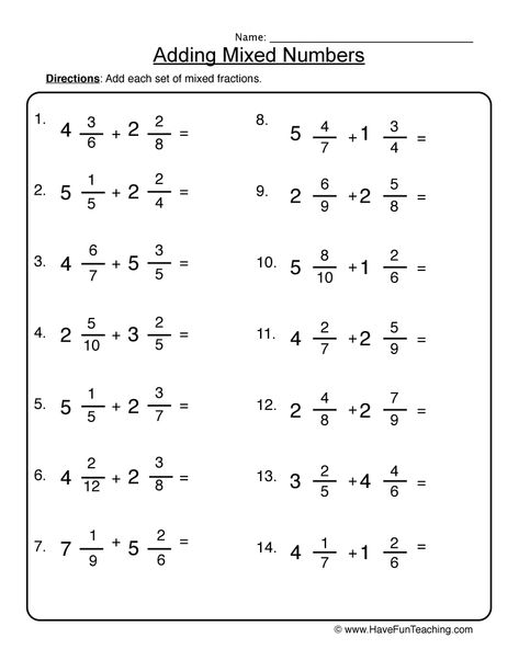 adding mixed numbers worksheet 2 Adding Mixed Fractions, Mixed Numbers Worksheet, Adding Mixed Numbers, Mixed Fractions Worksheets, Subtracting Mixed Numbers, Addition Of Fractions, Math Fractions Worksheets, Mixed Fractions, Numbers Worksheet