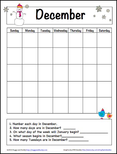 December Learning Calendar for Kids (Free Printable) - Buggy and Buddy Calendar Skills, March Calendar, Calendar For Kids, Calendar Math, Calendar Time, Printable Calendars, December Calendar, Printable Calendar Template, Blank Calendar