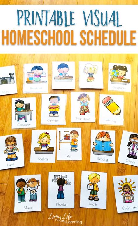 This free visual homeschool schedule download uses a combination of graphics and words so kids can manage their day, chores, and school work. Free Printable Visual Schedule, Visual Schedule Template, Printable Visual Schedule, Visual Schedule Printable, Kindergarten Homeschool Schedule, Homeschool Daily Schedule, Schedule Ideas, Tot Trays, Picture Schedule