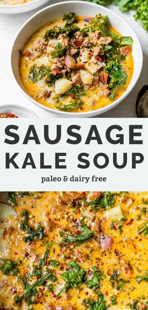 Whole 30 Sausage Soup, Gluten Free Sausage And Potato Soup, Dairy Free Sausage Potato Soup, Crockpot Gluten Free Potato Soup, High Protein Potato Soup, Dairy Free Potato Soup, Kale Potato Soup, Gluten Foods, Whole30 Soup