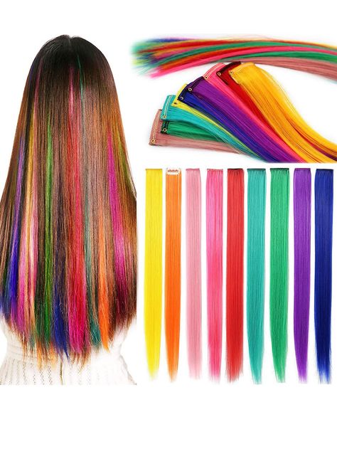 Rainbow Hair Extensions, Seamless Hair Extensions, Colored Hair Extensions, Multi Colored Hair, Hair Extension Clips, Cosplay Hair, Multicolored Hair, Synthetic Hair Extensions, Colorful Hair