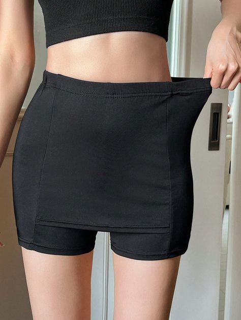 DAZY Women's Elastic Waist Black Anti-Chafing Safety Shorts For LayeringI discovered amazing products on SHEIN.com, come check them out! Safety Shorts, Anti Chafing, Amazing Products, Elastic Waist, Elastic, Quick Saves, Black