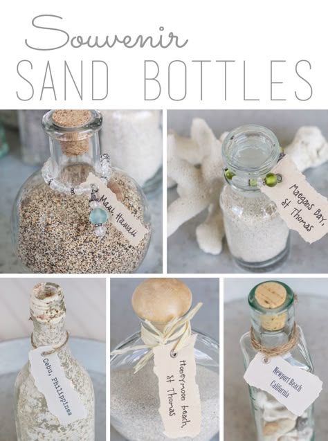 Beach Vacation Sand Bottles | Over the Big Moon Sand Bottles, Beach Keepsakes, Beach Souvenirs, Memory Jars, Crafts Table, Keepsake Ideas, Sand Collection, Shells And Sand, Big Moon